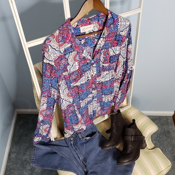 Vintage Jones NY Viscose Hippie Patchwork Boho Western Button Down Paisley Top ♡ - Picture 7 of 14
